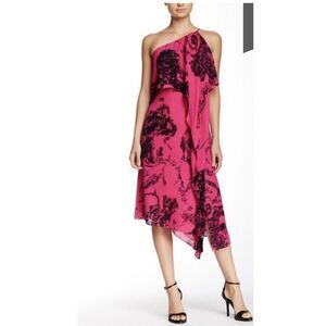 Halston Heritage Silk‎ One Shoulder Asymmetrical Hem Cascade Dress Size XS NWOT